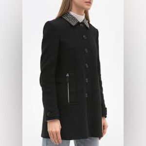 Burberry Brit Embellished Wool Coat Cropped Trench Black Silver Size 8